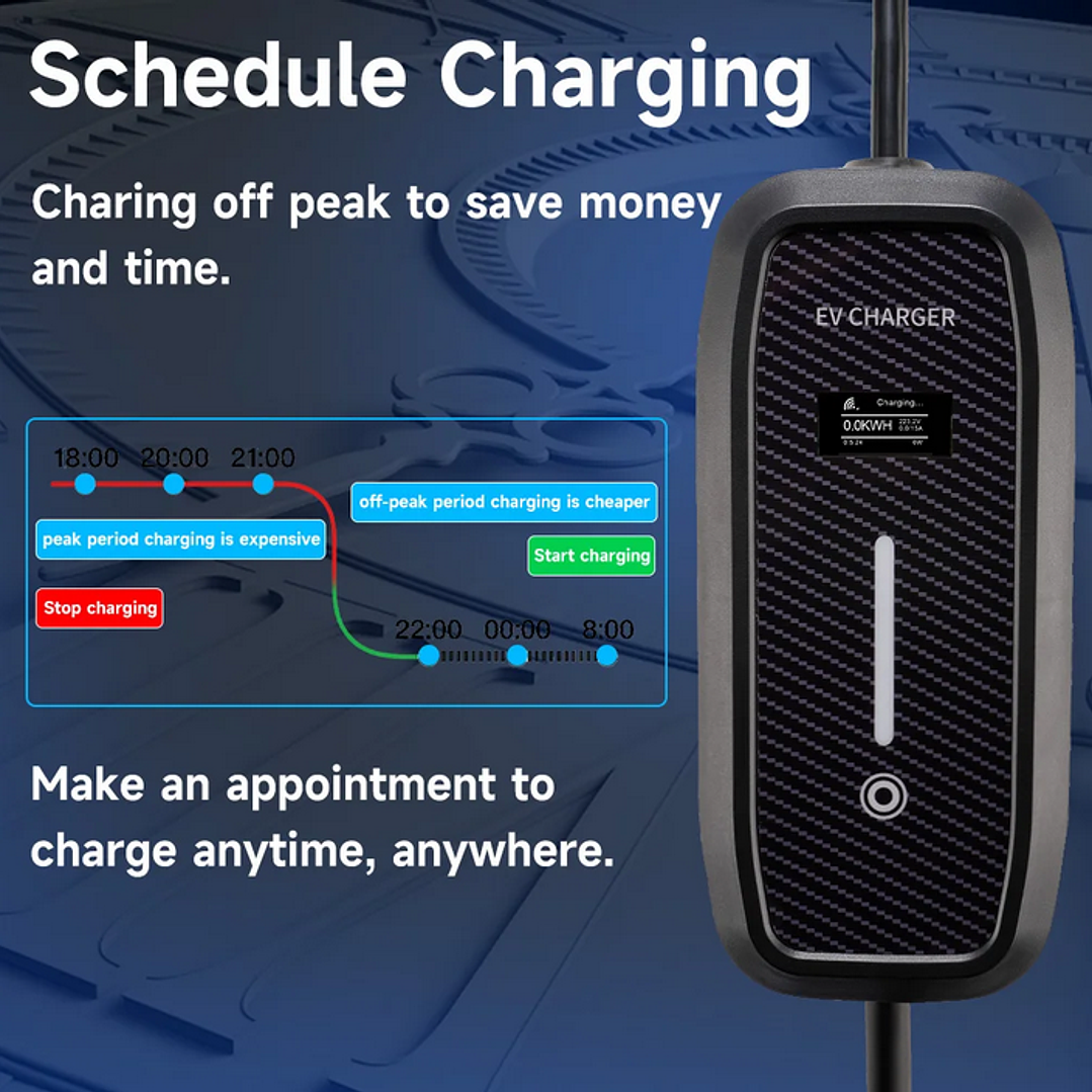 Carregador Portátil 3,5 kw - 16A - WI-FI e APP - 4 Metros Cabo 12