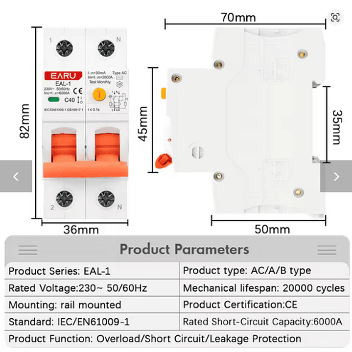 RCBO Diferencial e Disjuntor 2 em 1 - Monofasico - 40a -30 ma - TIPO B 6