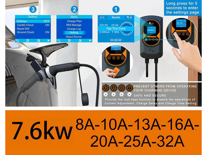 Wallbox 11 kW | 16A | Cabo 5 ou 10m | App Wi-Fi | RFID | Ecrã LCD | DLB - Balanceamento Carga 21