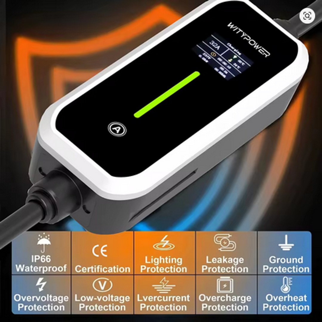 Carregador Portátil 7 kw - 32A - c/ Bolsa Transporte - 5 metros cabo 5