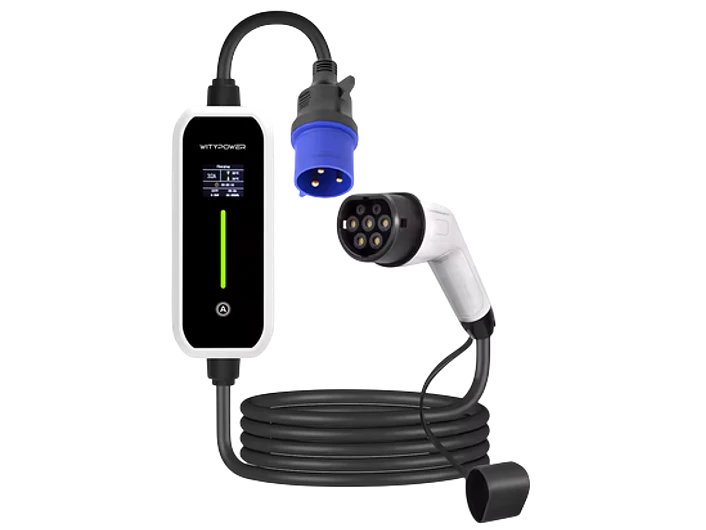 Carregador Portátil 7 kW | 32A | 5 Metros | Ecrã LCD | Suporte Parede | Saco Transporte 7