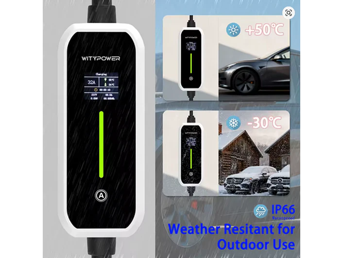 Carregador Portátil 7 kW | 32A | 5 Metros | Ecrã LCD | Suporte Parede | Saco Transporte 9