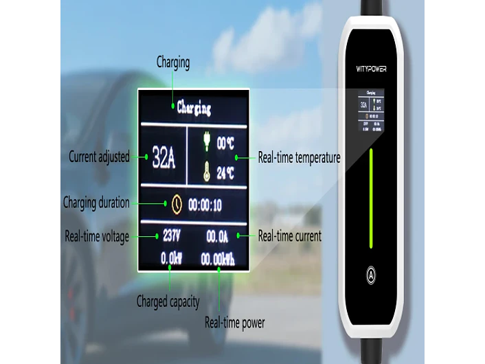 Carregador Portátil 7 kW | 32A | 5 Metros | Ecrã LCD | Suporte Parede | Saco Transporte 10
