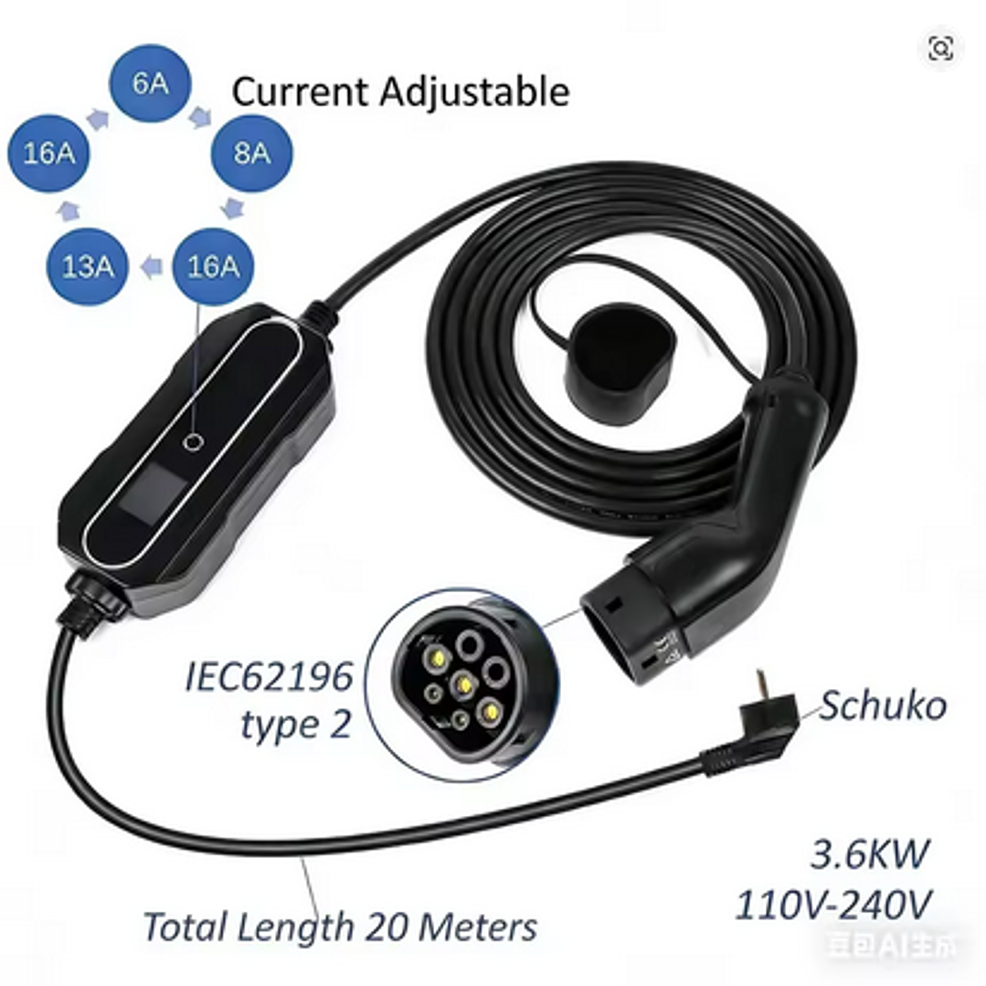 Carregador Portátil 3,5 kw - 16A - 15 ou 20 METROS DE CABO 9