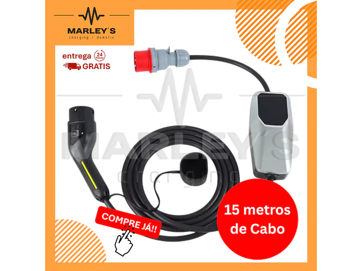 Carregador Portátil 11 kW | 16A | 15 Metros | Ecrã LCD | Corrente Ajustável | Delay 1
