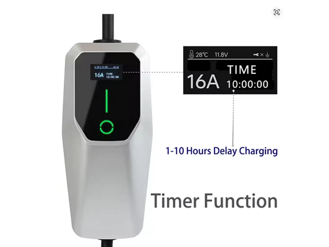 Carregador Portátil 11 kW | 16A | 15 Metros | Ecrã LCD | Corrente Ajustável | Delay 2