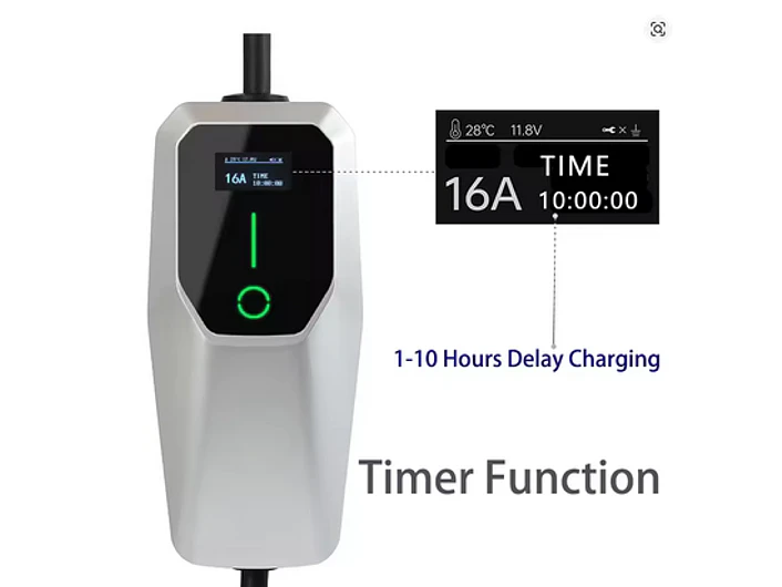 Carregador Portátil 11 kW | 16A | 15 Metros | Ecrã LCD | Corrente Ajustável | Delay 2