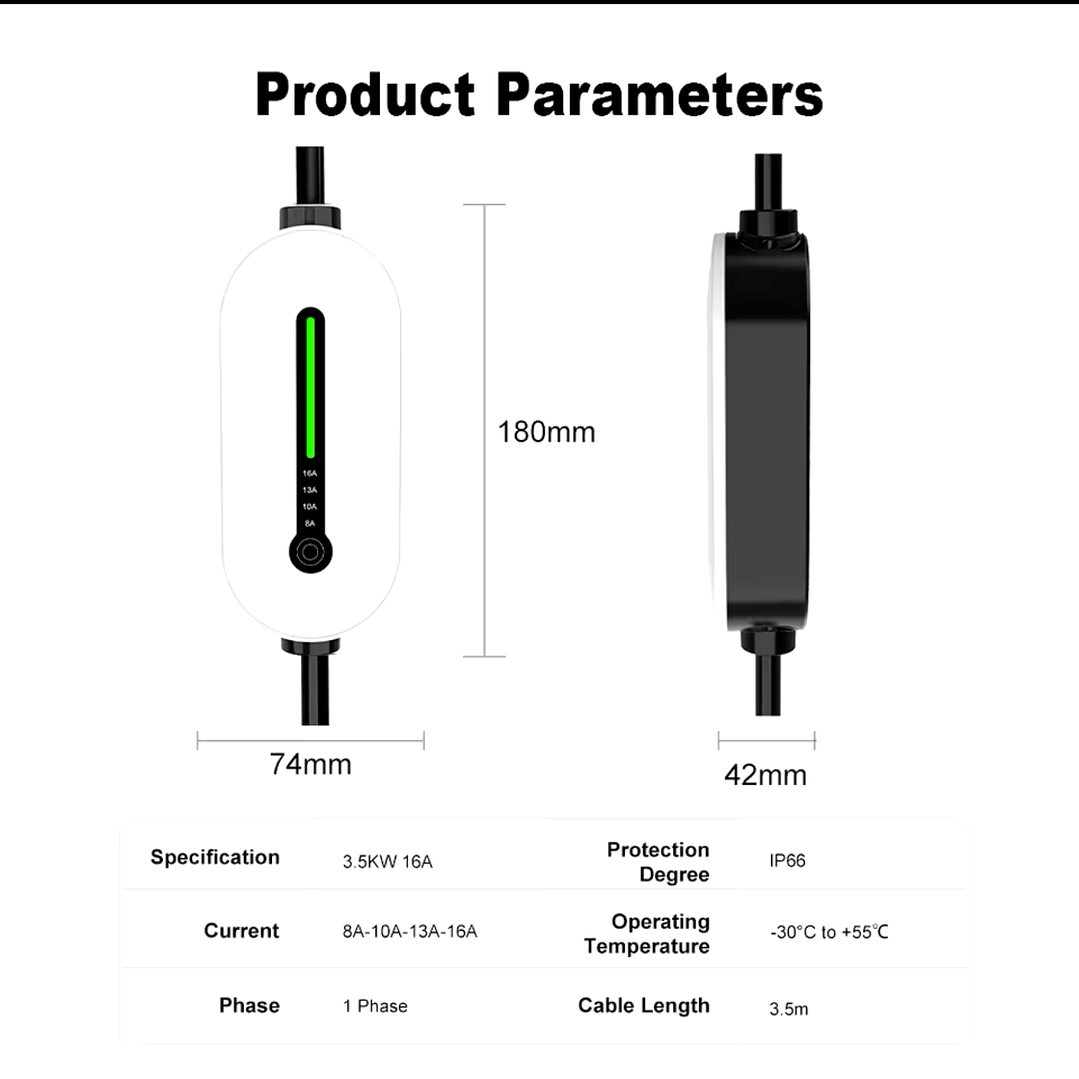 Carregador Portátil Doméstico - 3.5 kw - 16A - 5 METROS CABO  12
