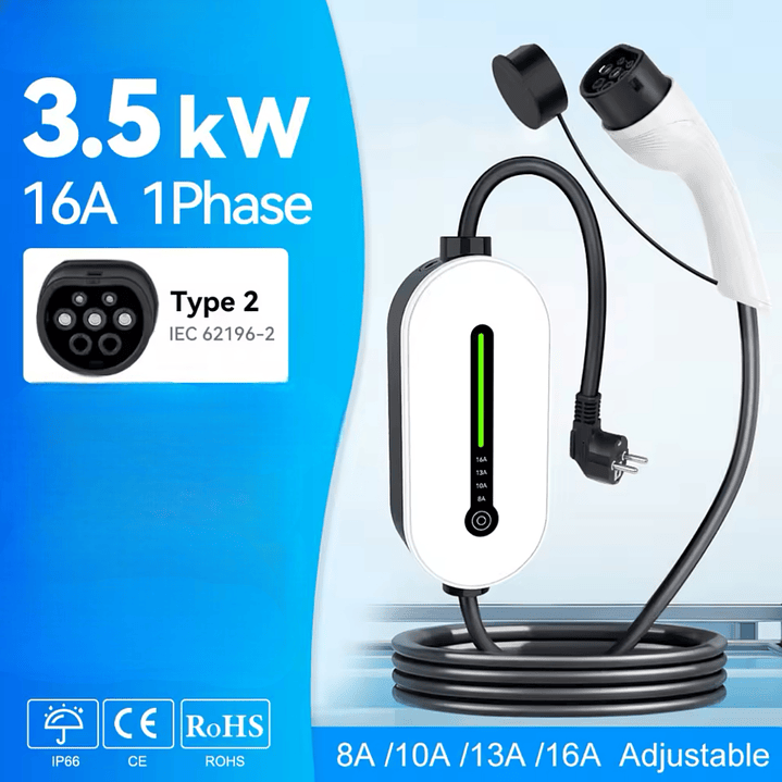 Carregador Portátil Doméstico - 3.5 kw - 16A - 5 METROS CABO  2