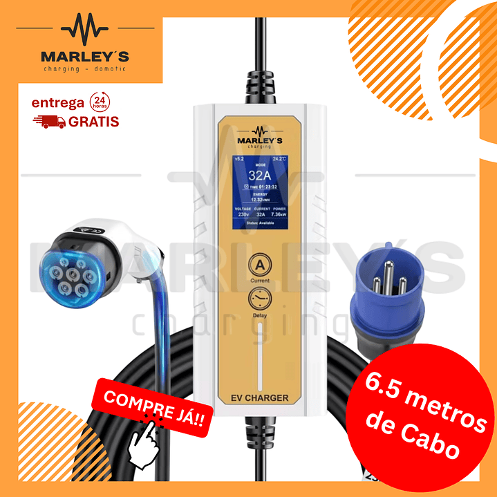 Carregador Portátil 7 kw - 32A - Saco Transporte - 6.5 METROS CABO 1