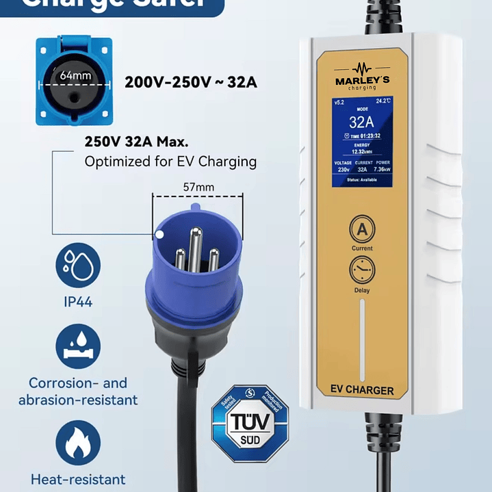 Carregador Portátil 7 kw - 32A - Saco Transporte - 6.5 METROS CABO 6