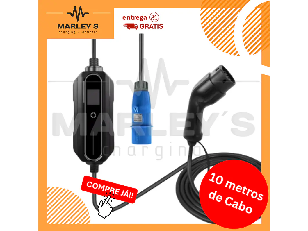 Carregador Portátil 7 kW | 32A | 10 Metros | Ecrã LCD | Saco Transporte 1