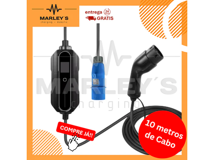 Carregador Portátil 7 kW | 32A | 10 Metros | Ecrã LCD | Saco Transporte 1