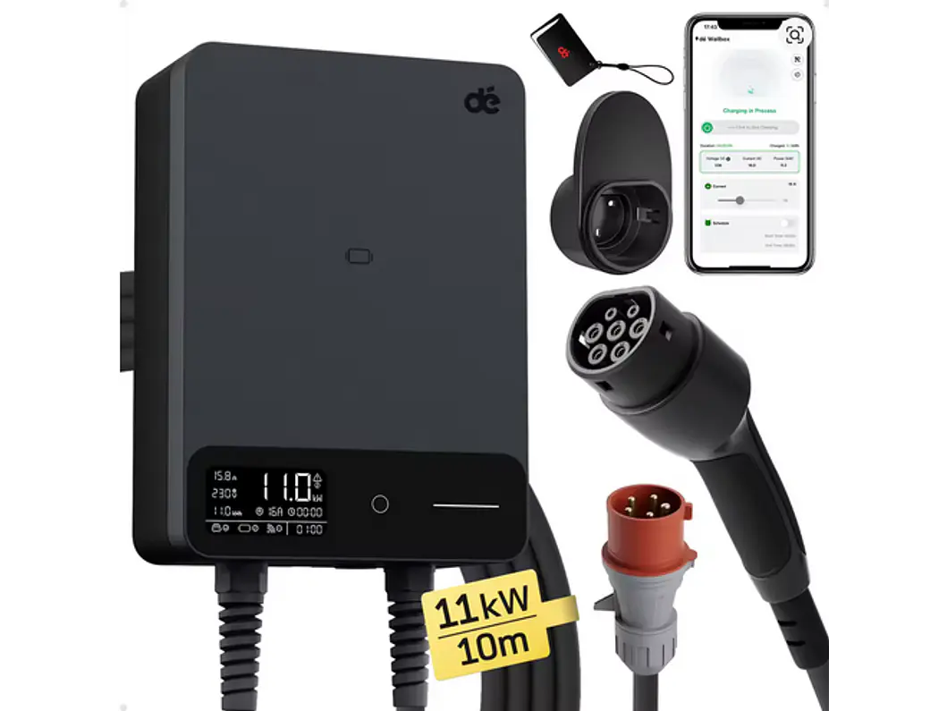 Wallbox 11 kW | 16A | Cabo 10m | App Wi-Fi | RFID | Ecrã LCD 2