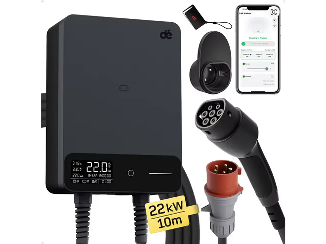 Wallbox 22 kW | 32A | Cabo 10m | App | RFID | Ecrã LCD 2