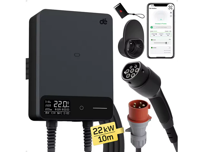 Wallbox 22 kW | 32A | Cabo 10m | App | RFID | Ecrã LCD 2