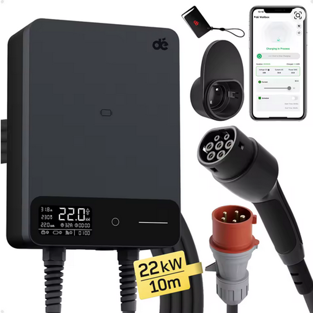 Wallbox Carregador Parede - 22 kw - 32 A - C/ APP WI-FI e Cartões - 10 METROS Cabo 2
