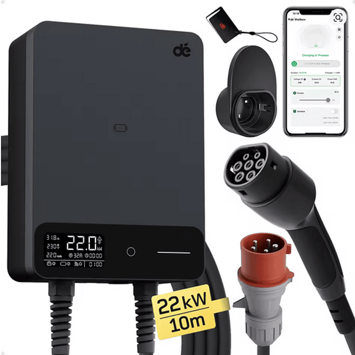 Wallbox Carregador Parede - 22 kw - 32 A - C/ APP WI-FI e Cartões - 10 METROS Cabo 2