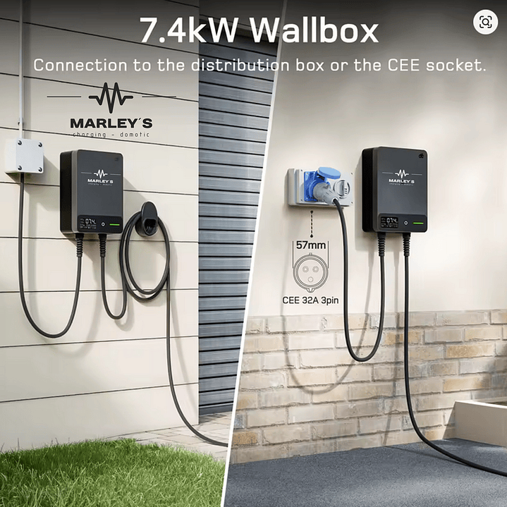 Wallbox Carregador Parede - 7 kw - 32 A - C/ APP WI-FI e Cartões - 7,5 METROS Cabo 3