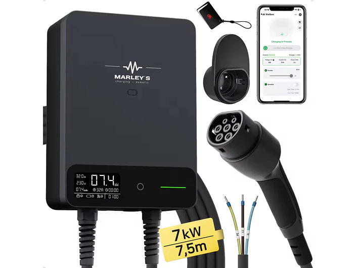 Wallbox 7 kW | 32A | Cabo 7,5m ou 10m | App Wi-Fi | RFID | Ecrã LCD 2