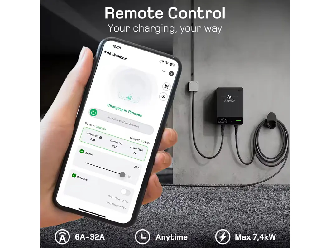 Wallbox 7 kW | 32A | Cabo 7,5m ou 10m | App Wi-Fi | RFID | Ecrã LCD 6