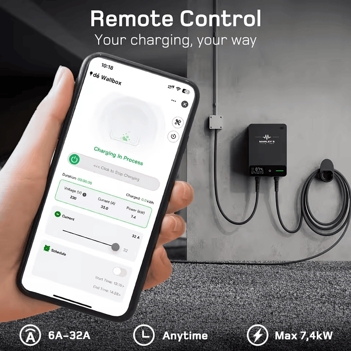 Wallbox Carregador Parede - 7 kw - 32 A - C/ APP WI-FI e Cartões - 7,5 METROS Cabo 5