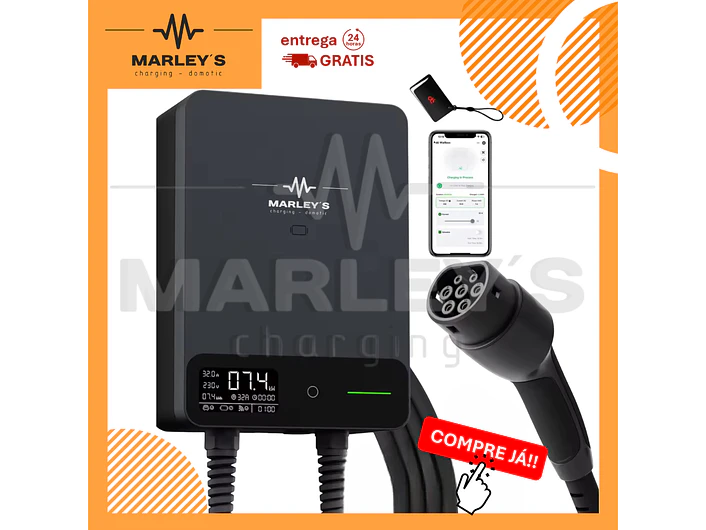 Wallbox 7 kW | 32A | Cabo 7,5m ou 10m | App Wi-Fi | RFID | Ecrã LCD 1