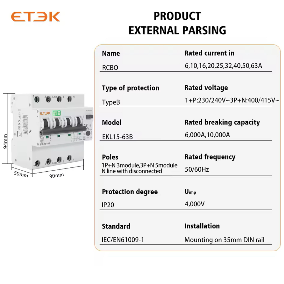RCBO Diferencial e Disjuntor 2 em 1 - TRIFASICO - 40a - 30 ma - TIPO B 8