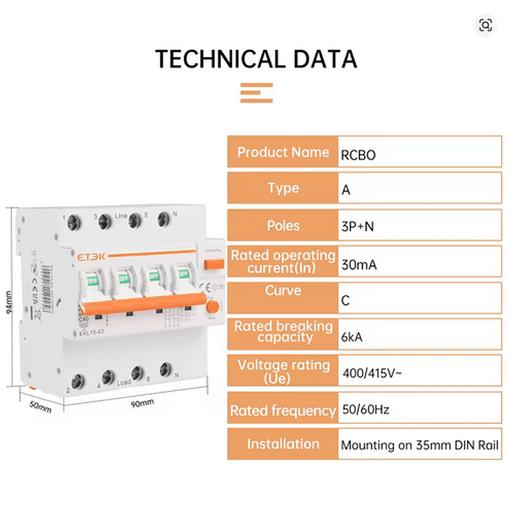 RCBO Diferencial e Disjuntor 2 em 1 - TRIFASICO - 40a - 30 ma - TIPO A 3