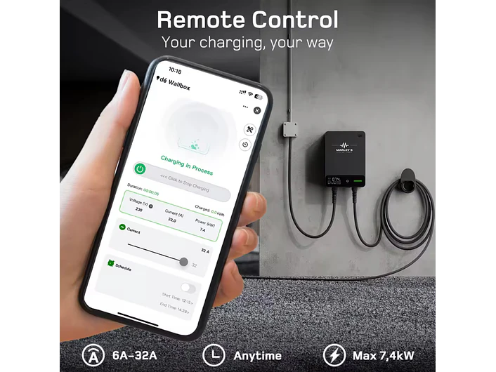 Wallbox 7 kW | 32A | Cabo 7,5m ou 10m | App WI-FI | RFID 6
