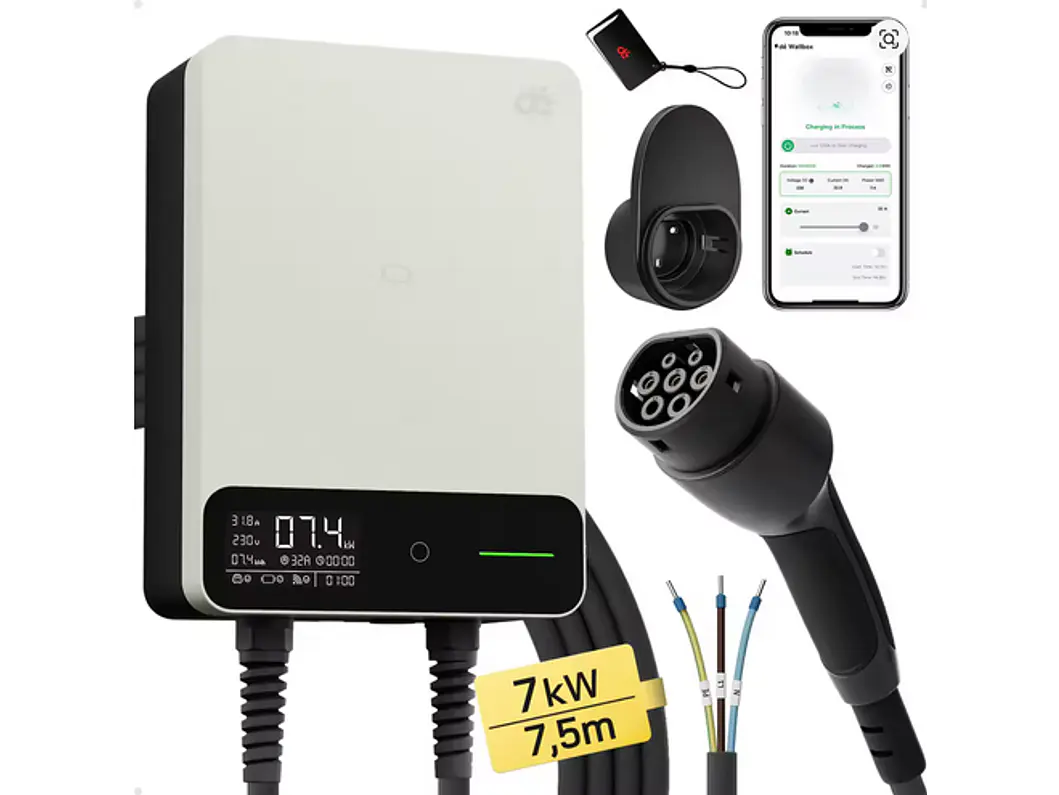 Wallbox 7 kW | 32A | Cabo 7,5m ou 10m | App WI-FI | RFID 2