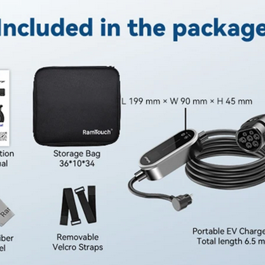 Carregador Portátil 3.7 kw - 16A - Saco Transporte - 6.5 METROS CABO  12