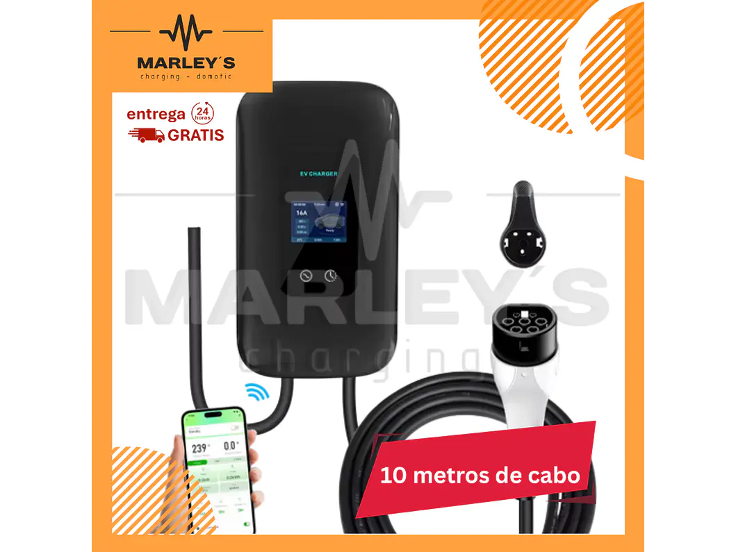 Wallbox 7 kW | 32A | Cabo 10m | App | RFID | Ecrã LCD 1