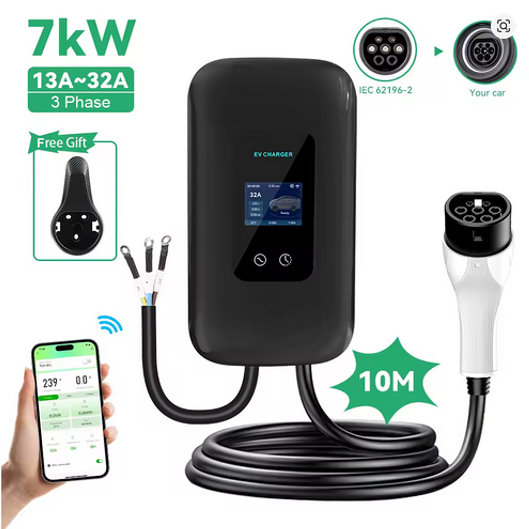 Wallbox Carregador Parede - 7 kw - 32 A - C/ APP WI-FI e Cartões - 10 METROS CABO 2