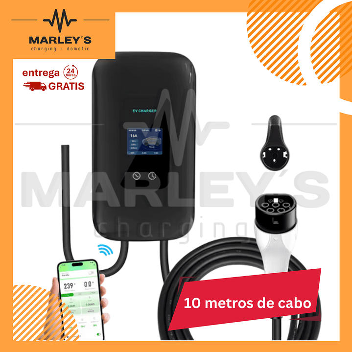 Wallbox Carregador Parede - 11 kw - 16 A - C/ WI-FI e Cartão RFID - 10 METROS Cabo 1