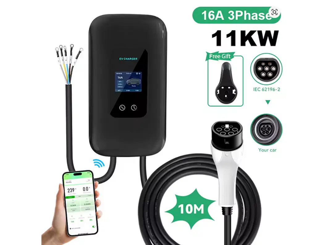 Wallbox 11 kW | 16A | Cabo 10m | App Wi-Fi | RFID | Ecrã LCD 2