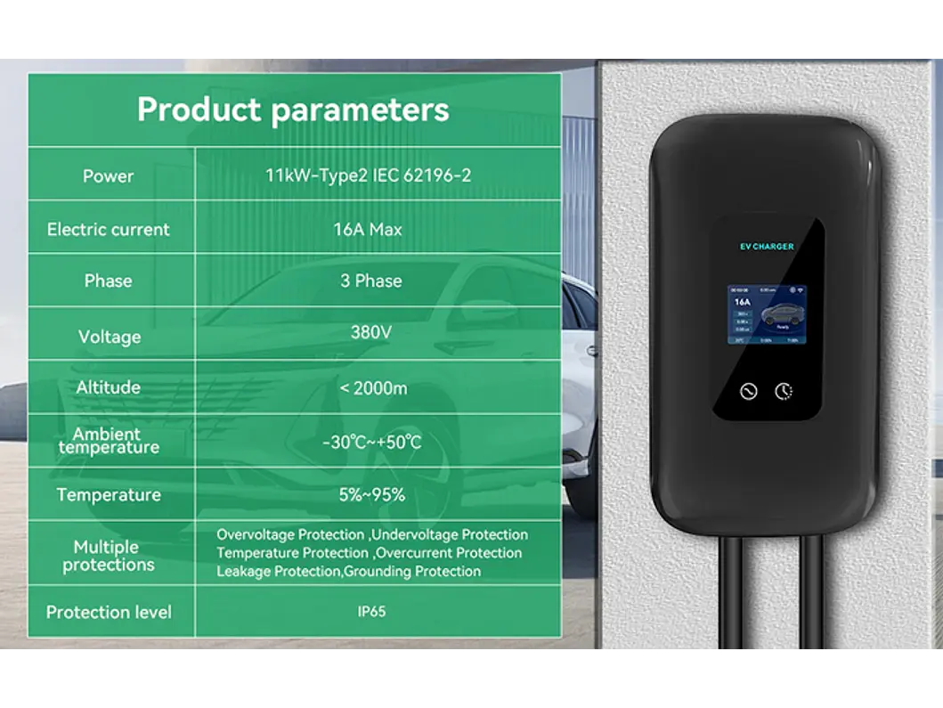 Wallbox 11 kW | 16A | Cabo 10m | App Wi-Fi | RFID | Ecrã LCD 4