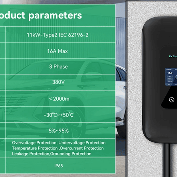 Wallbox Carregador Parede - 11 kw - 16 A - C/ WI-FI e Cartão RFID - 10 METROS Cabo 4