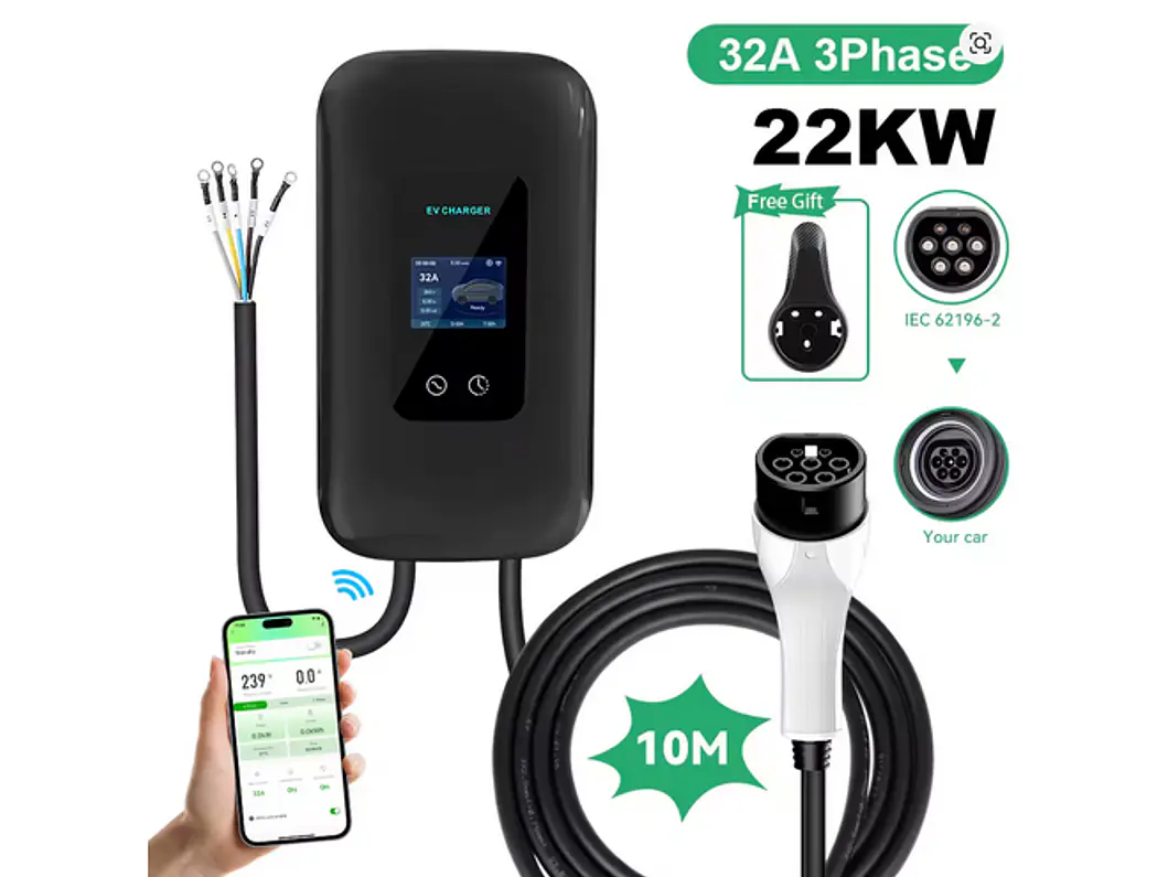 Wallbox 22 kW | 32A | Cabo 10m | App | RFID | Ecrã LCD 2