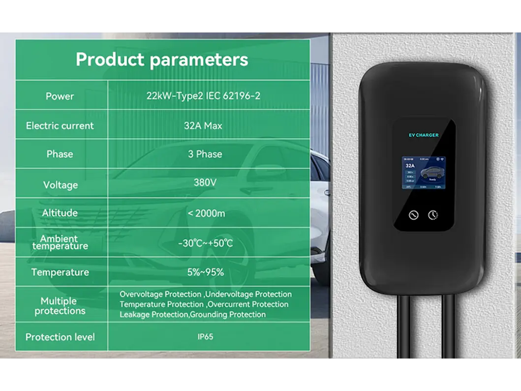 Wallbox 22 kW | 32A | Cabo 10m | App | RFID | Ecrã LCD 4
