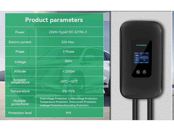 Wallbox 22 kW | 32A | Cabo 10m | App | RFID | Ecrã LCD 4