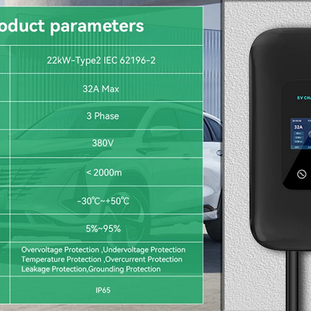 Wallbox Carregador Parede - 22 kw - 32 A - C/ WI-FI e Cartão RFID - 10 METROS Cabo 3