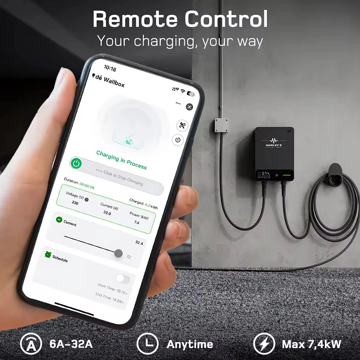 Wallbox Carregador Parede - 7 kw - 32 A - C/ APP WI-FI e Cartões - 7,5 ou 10 METROS Cabo 6