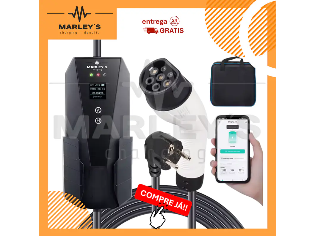 Carregador Portátil 3,5 kW | 16A | 8,5 Metros | App Wi-Fi | Saco Transporte | Sup Parede 1