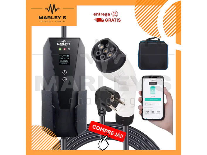 Carregador Portátil 3,5 kW | 16A | 8,5 Metros | App Wi-Fi | Saco Transporte | Sup Parede 1