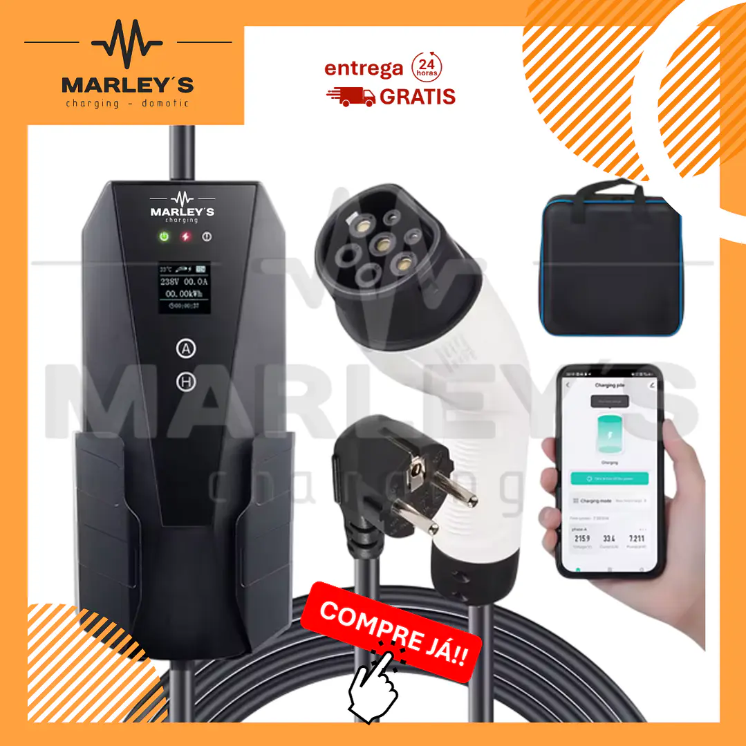 Carregador Portátil 3.7 kw - 16A APP - Saco Transporte - Sup. Parede - 8.5 METROS CABO 1