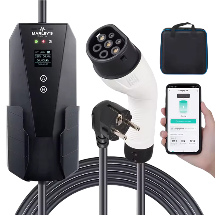 Carregador Portátil 3.7 kw - 16A APP - Saco Transporte - Sup. Parede - 8.5 METROS CABO 5