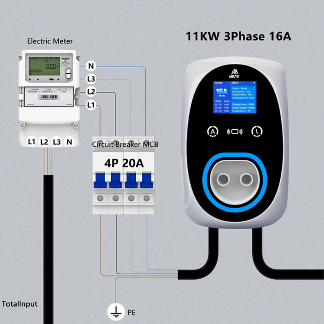 Wallbox Carregador Parede - 11 kw - 16 A - C/ APP e Cartões 4