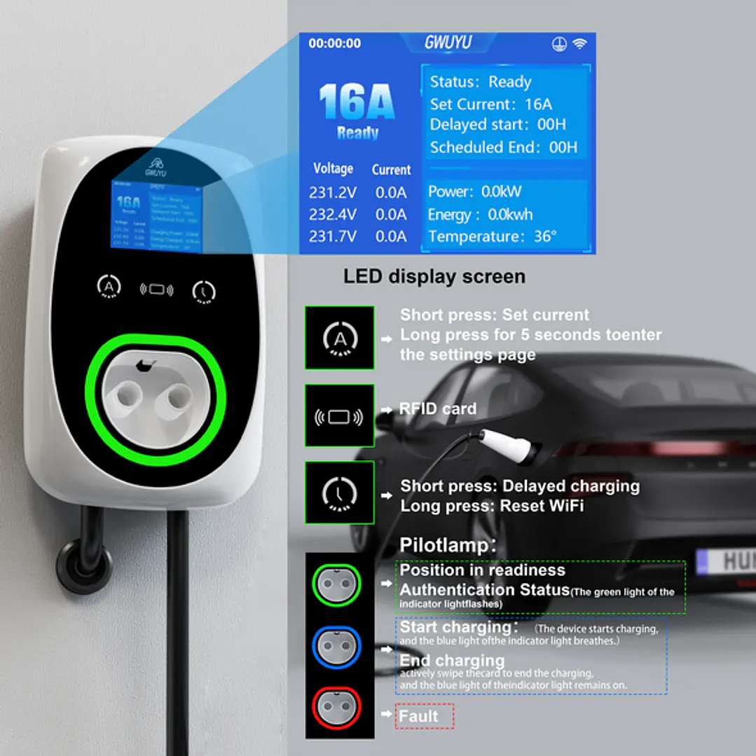 Wallbox Carregador Parede - 11 kw - 16 A - C/ APP e Cartões 6