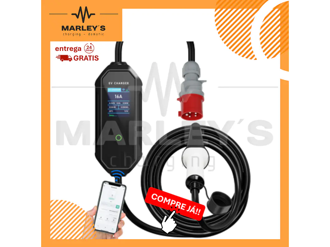 Carregador Portátil 11 kW | 16A | 5 Metros | App Wi-Fi | Saco Transporte 1